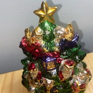 Festive VTG Multicolor ceramic Christmas tree tealight holder.